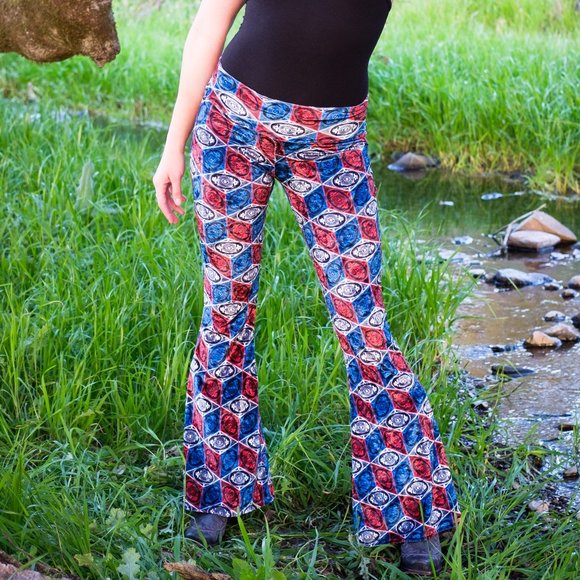 Stealie Velvet Print Bell Bottoms - Warrior Within - Picture 1 of 8